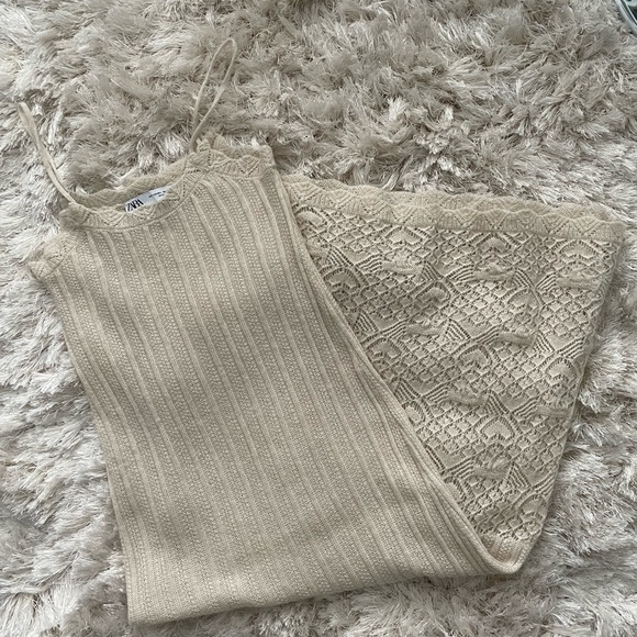 ZARA Pointelle Knit Dress Ecru Size M-L - Picture 4 of 8